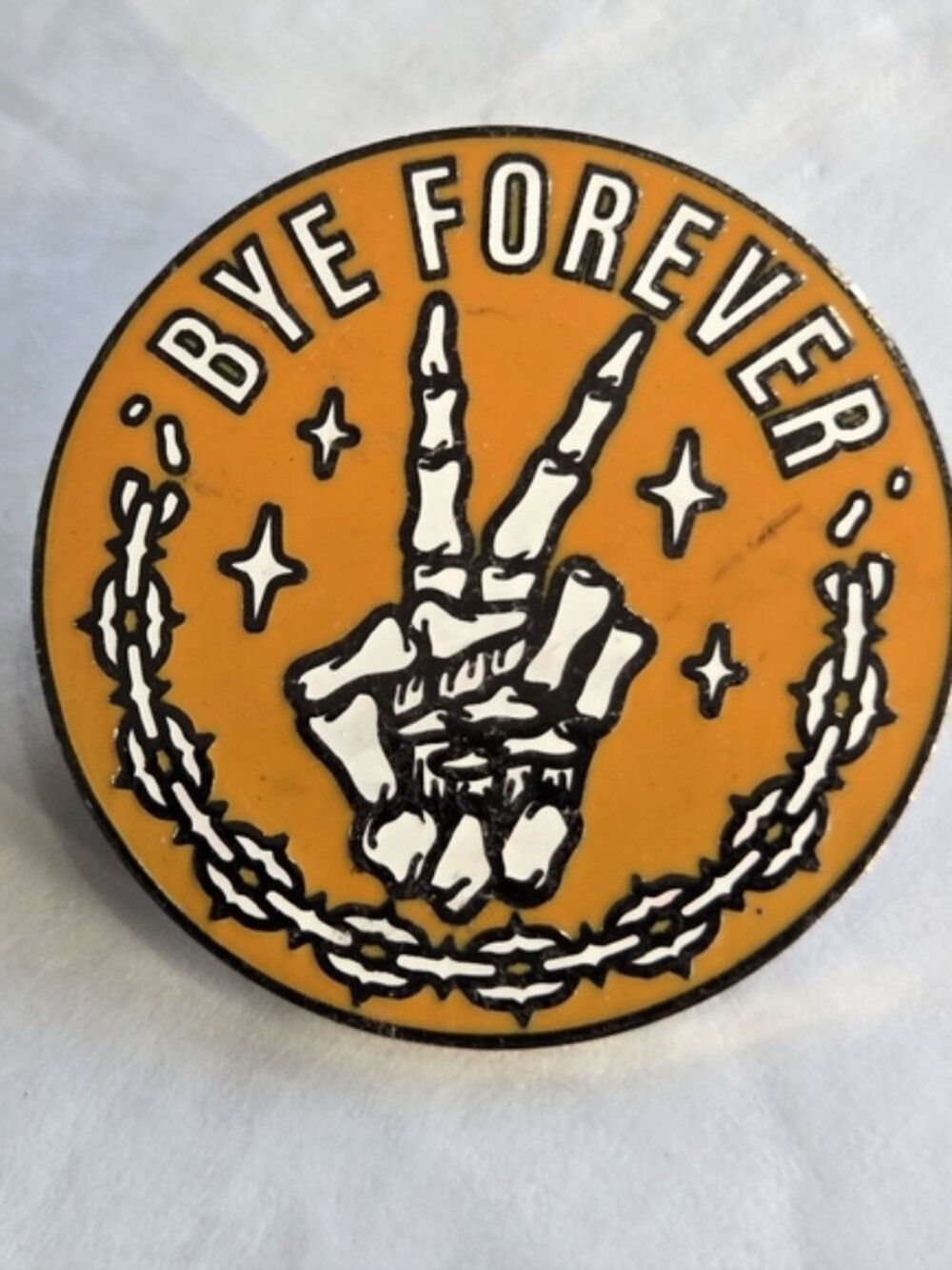 Bye Forever Lapel Pin Morbid Dark Humor Pinback Costume Fashion Jewelry Vtg